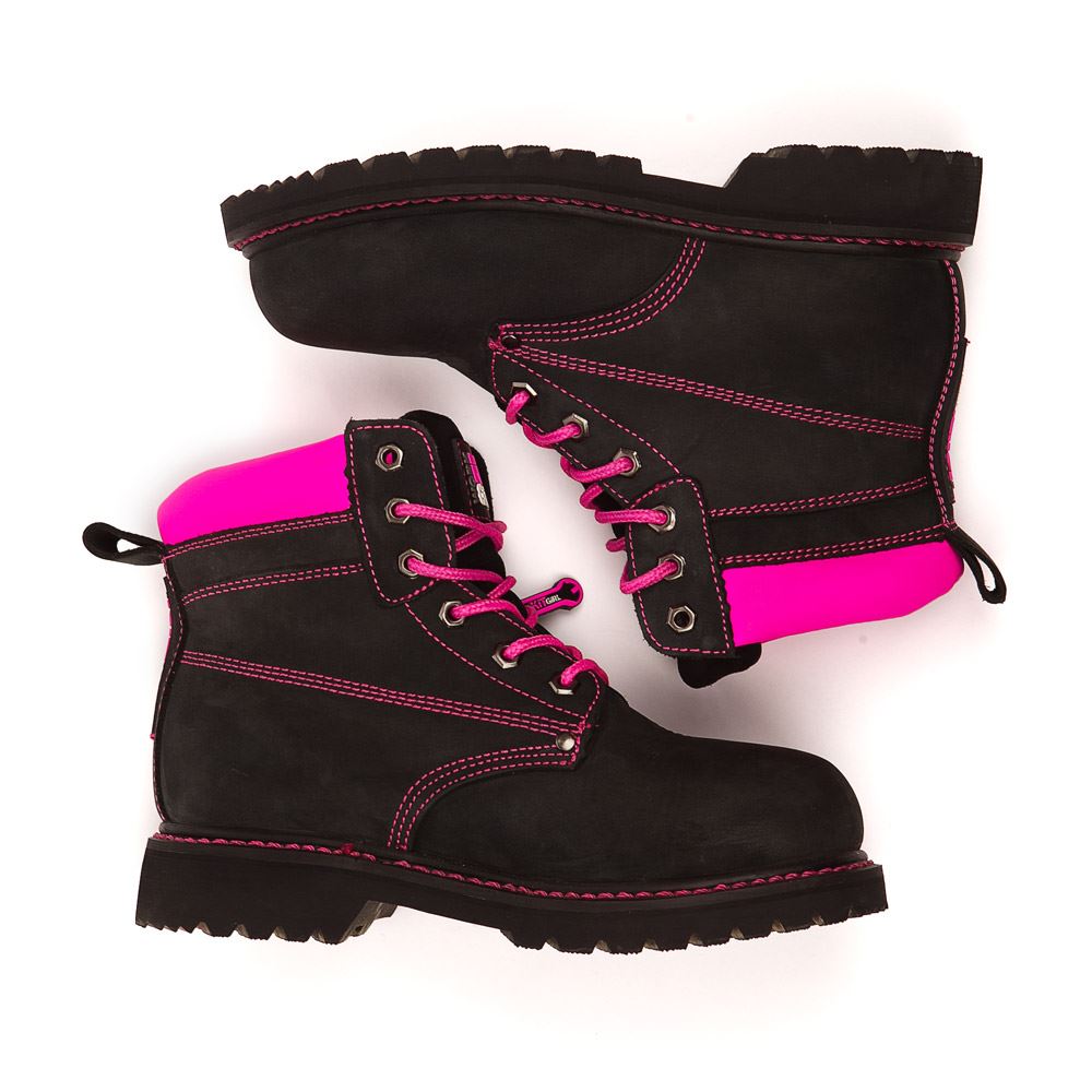 Womens Steel Toe Cap Safety Work Boots - Black/Pink - Work Kit Girl