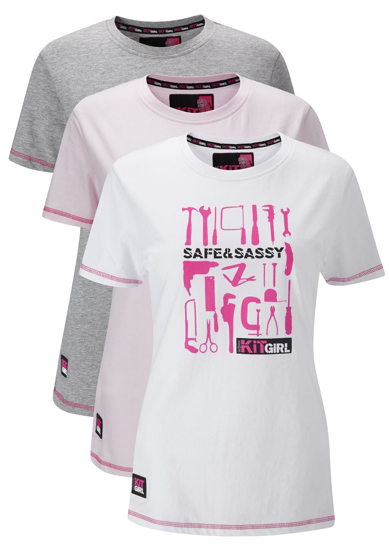 Womens Pack Of 3 Tee Shirts - Work Kit Girl